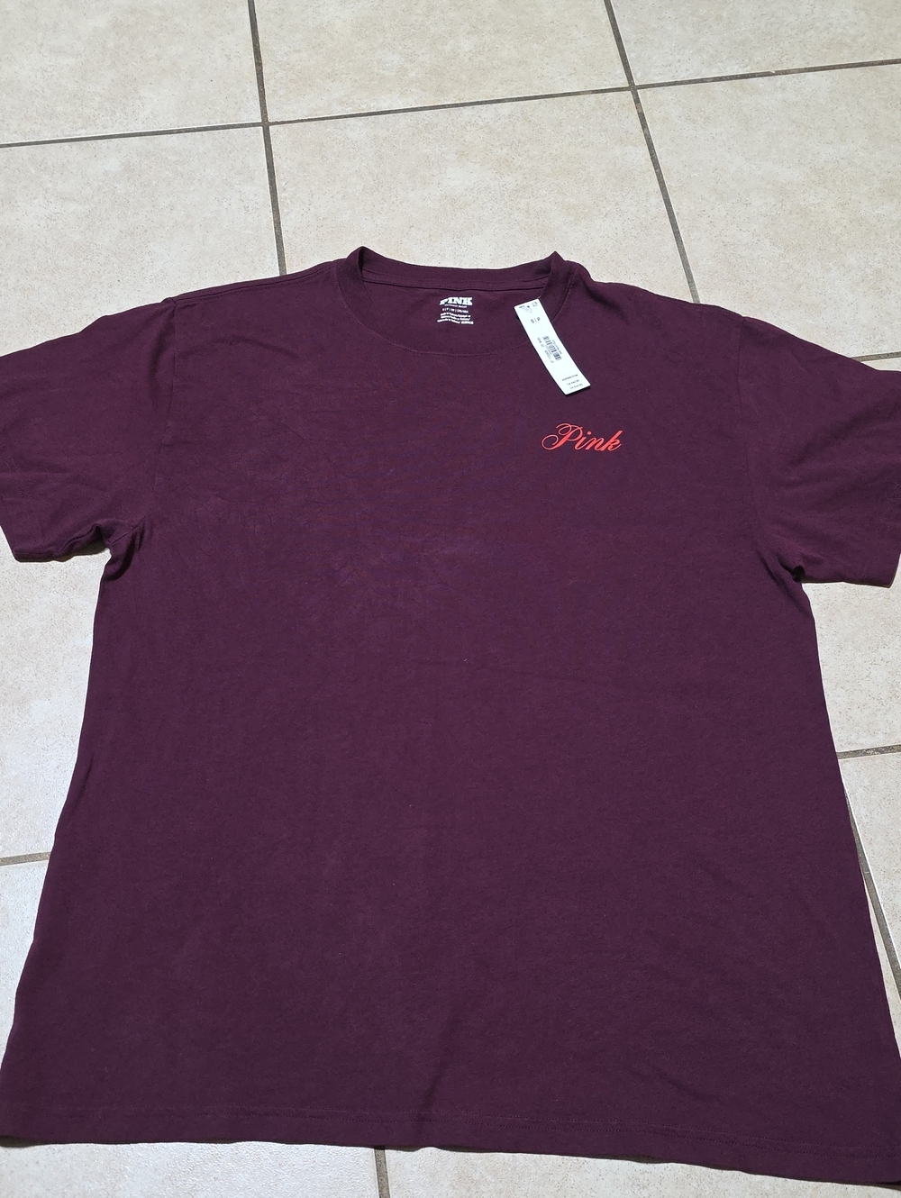 PINK Victoria's Secret Men's Crew Neck Tee - Burgundy with Red Logo